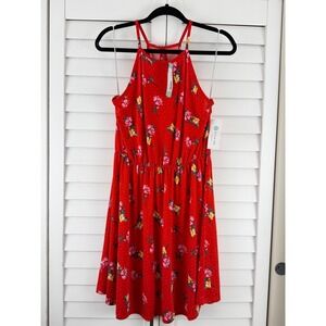 French Grey Tula Knit Dress XL Red Floral Polka Dot Halter Keyhole Stitch Fix